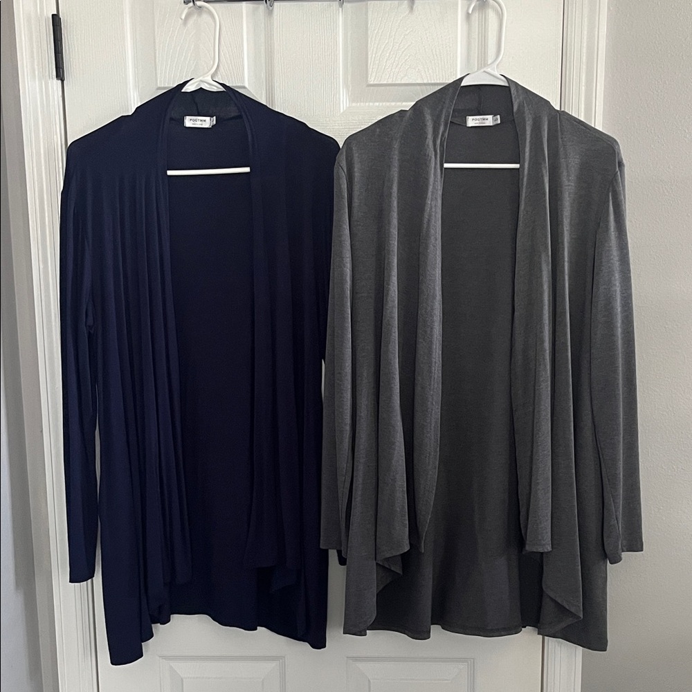 Women's Open Front Cardigan - Navy and Gray - Size L